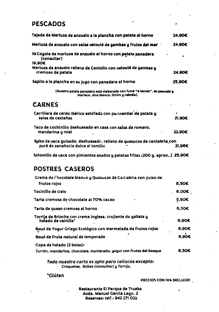 Restaurante El Parque de Trueba — Carta