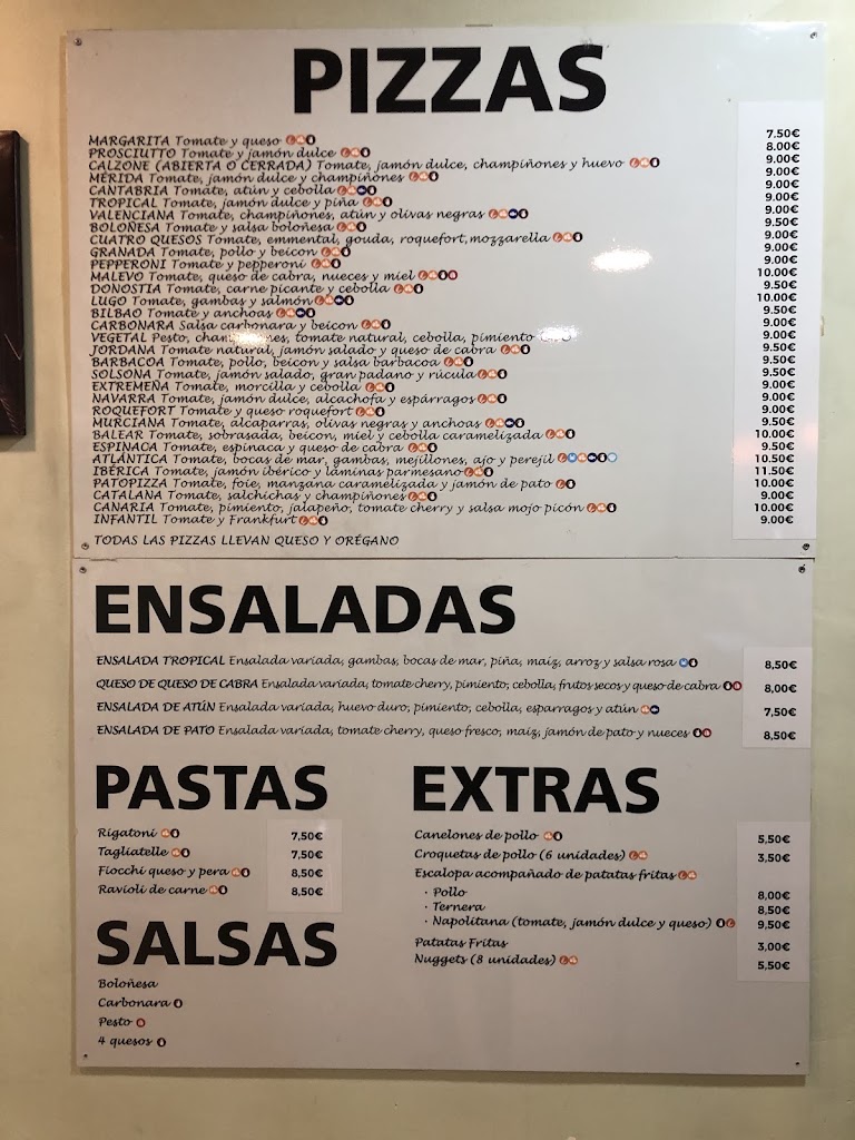 Pizzeria Malevo Lloret de mar — Carta