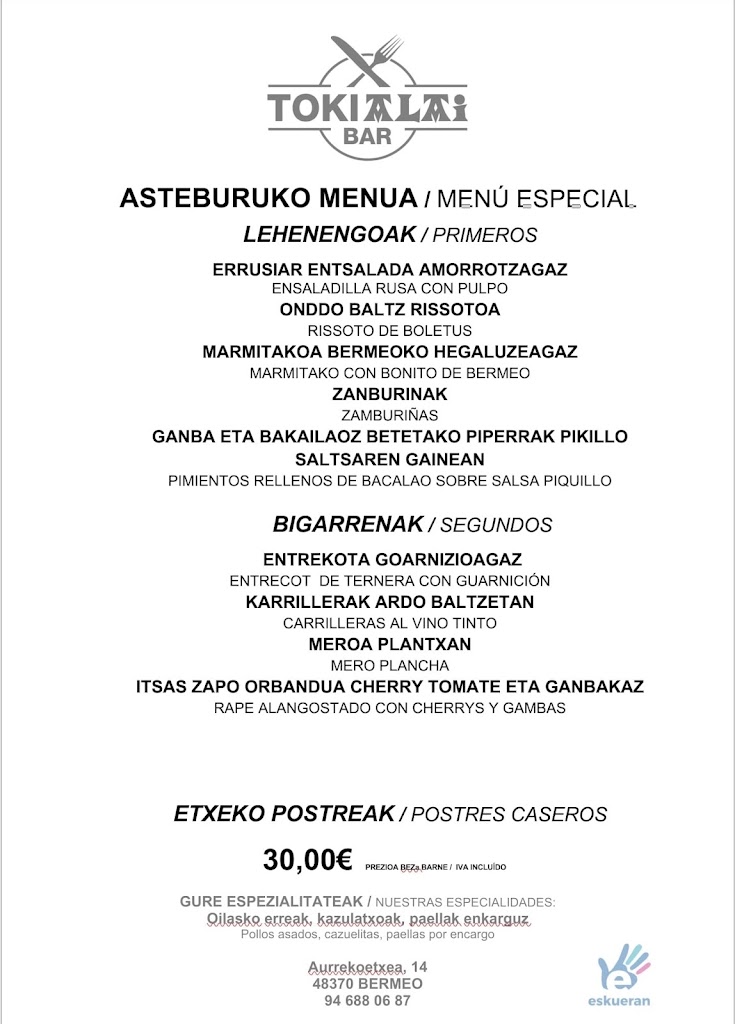 Bar Toki Alai — Carta