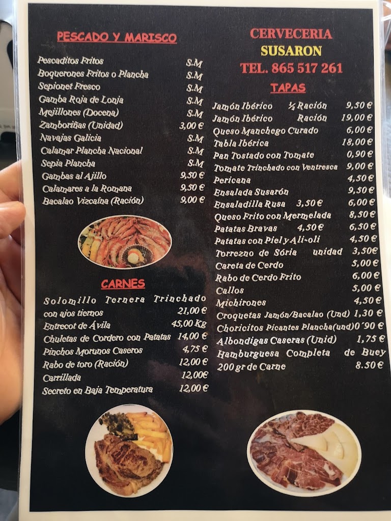 Restaurante Susaron — Carta