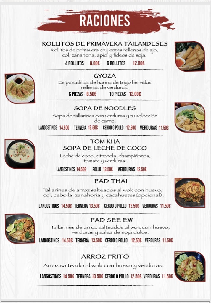 Restaurante Sawadi — Carta