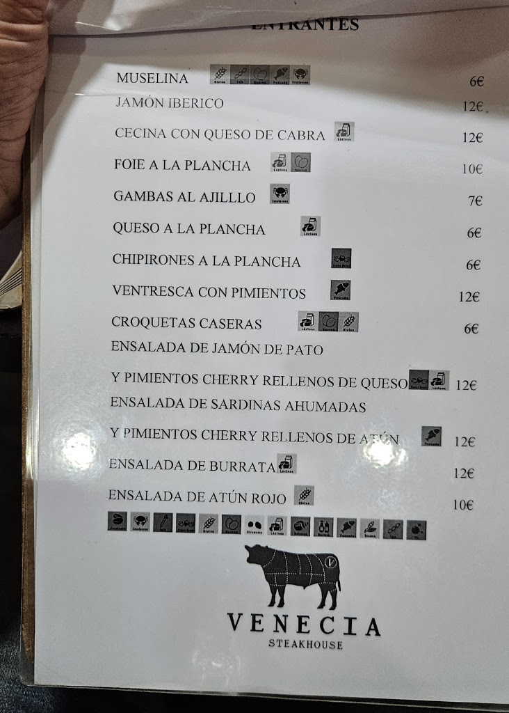 Restaurante Steakhouse Venecia — Carta