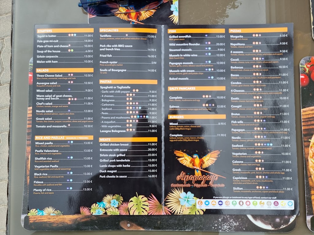 Restaurante Al Papagayo — Carta