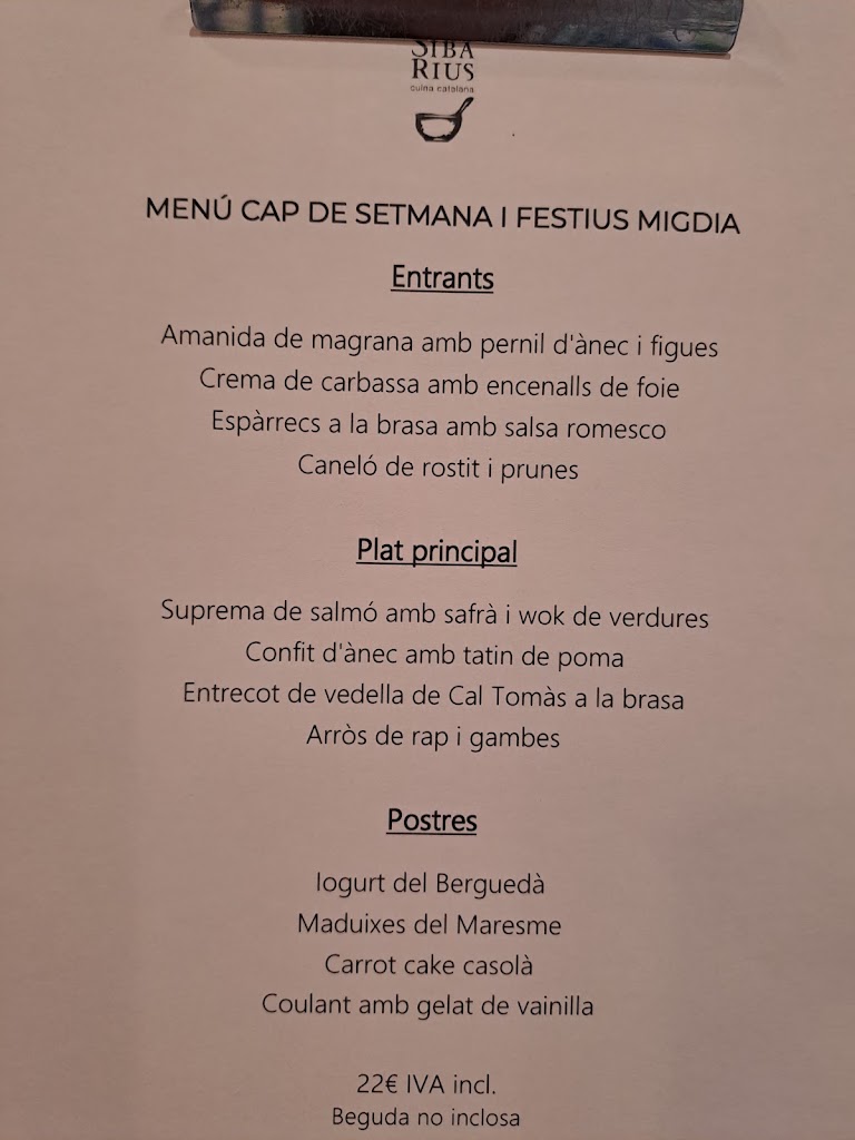 Sibarius Restaurant — Carta
