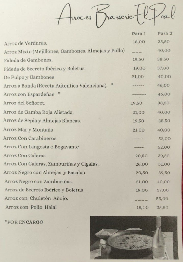 Brasserie el Poal — Carta
