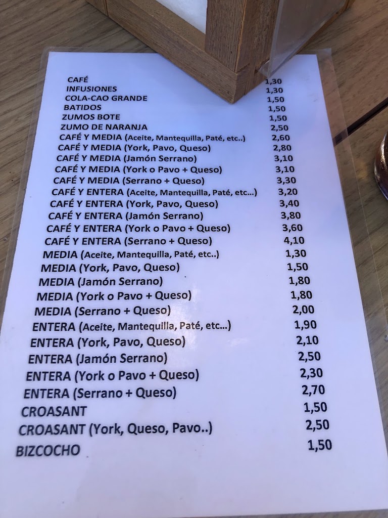 Restaurante Los 3 Vientos — Carta