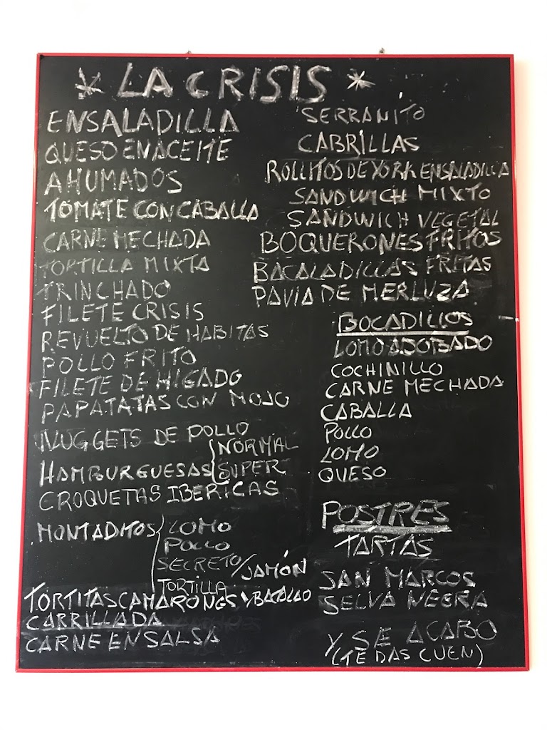 Bar-Pizzeria la crisis. — Carta