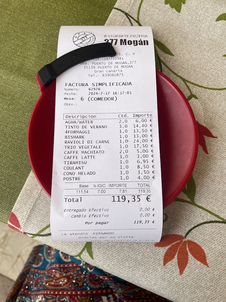 Ristorante 377 — Carta