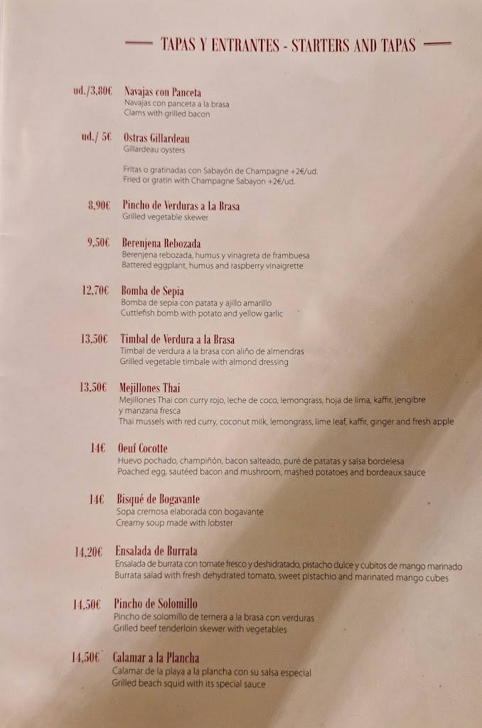 Corales Javea — Carta