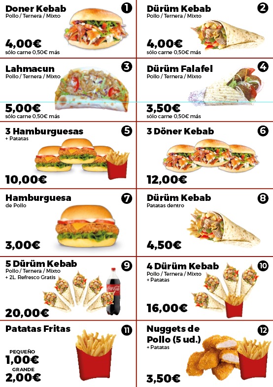Restaurante Istambul Doner Kebab Av. Bulevar de El Ejido, 136 — Carta