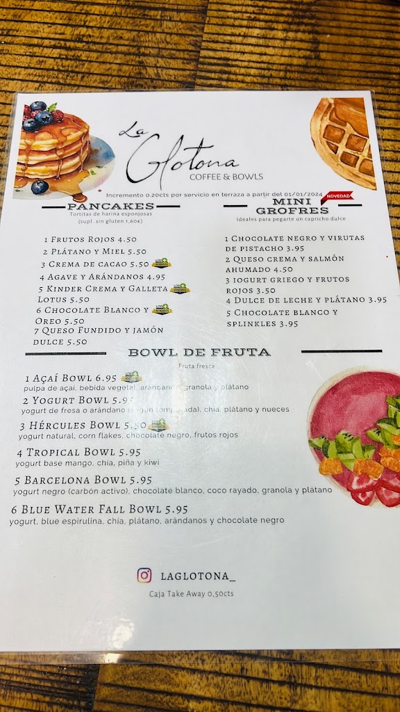La Glotona Coffee & Bowls — Carta