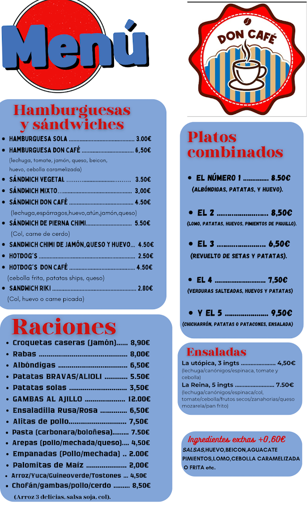 Cafeteria Don Cafe — Carta