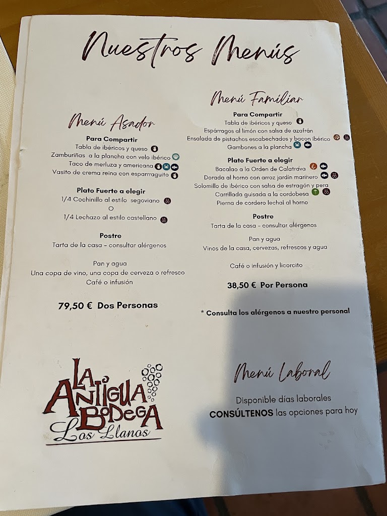 Antigua Bodega Los Llanos — Carta
