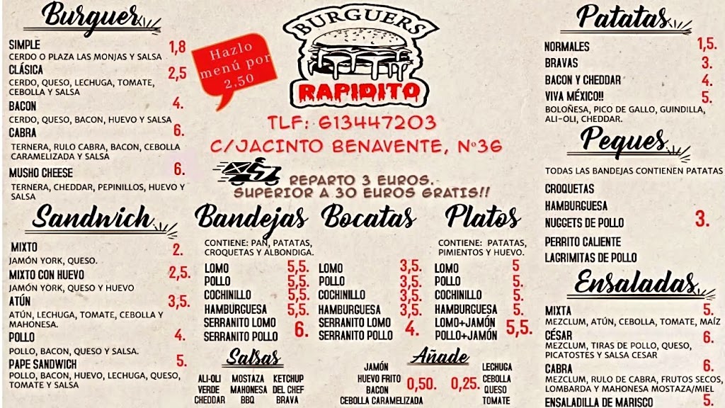 BURGUERS RAPIDITO — Carta