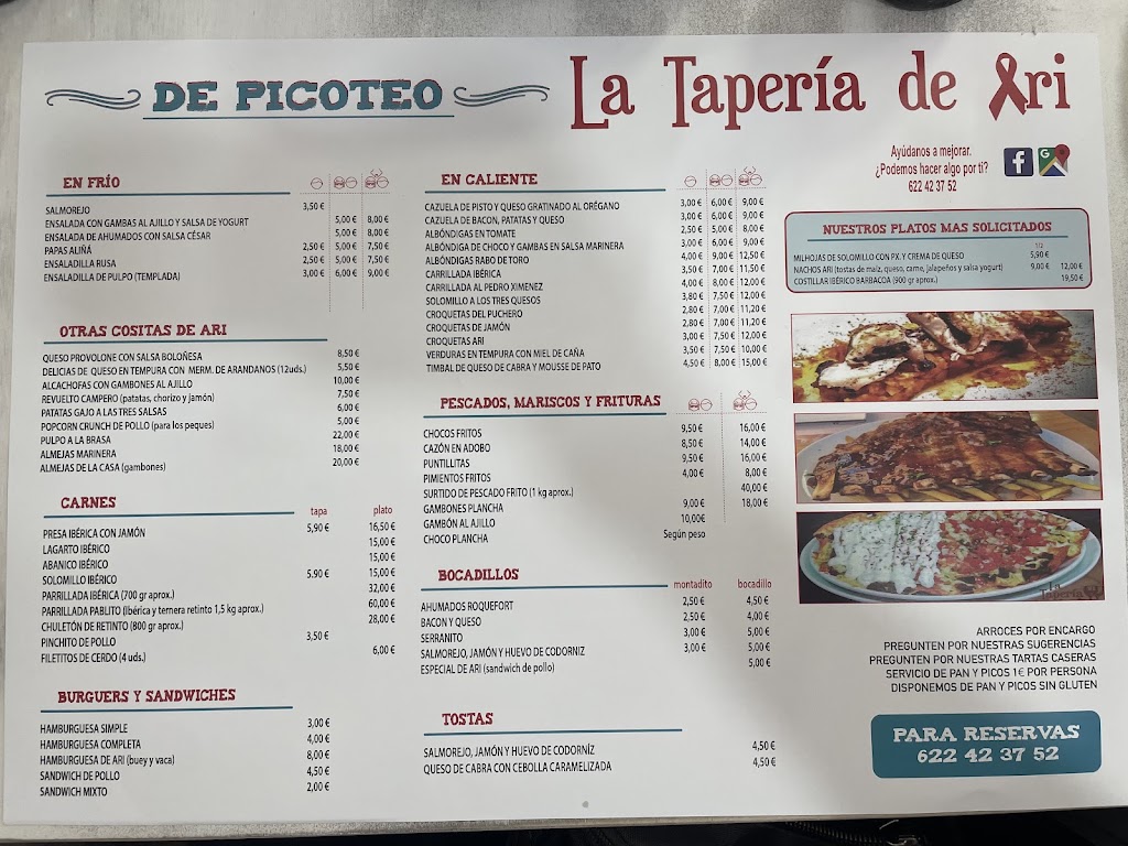 Restaurante La taperia de Ari — Carta