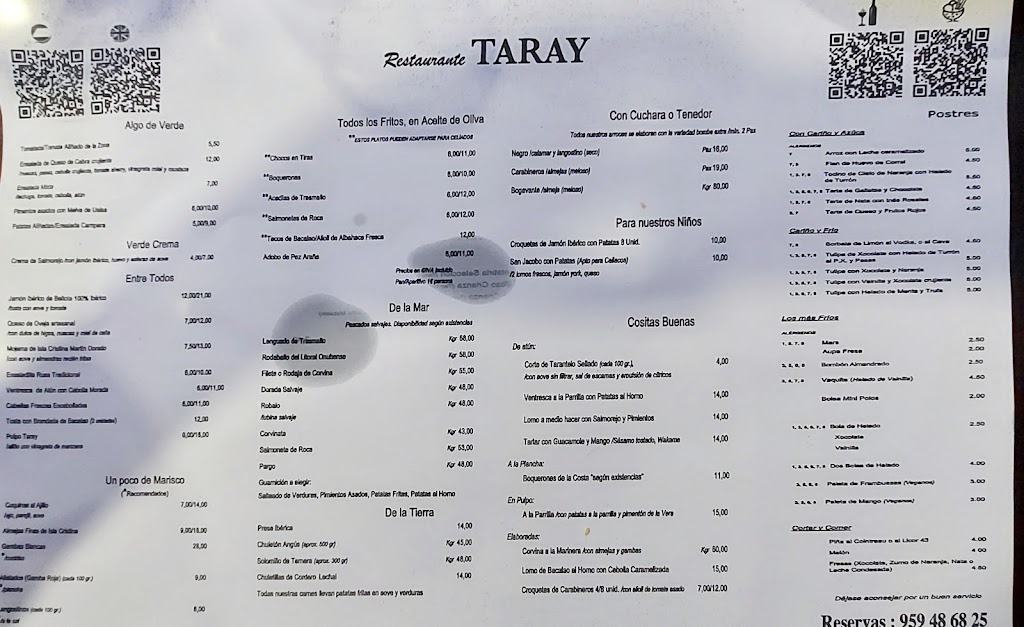 RESTAURANTE TARAY — Carta