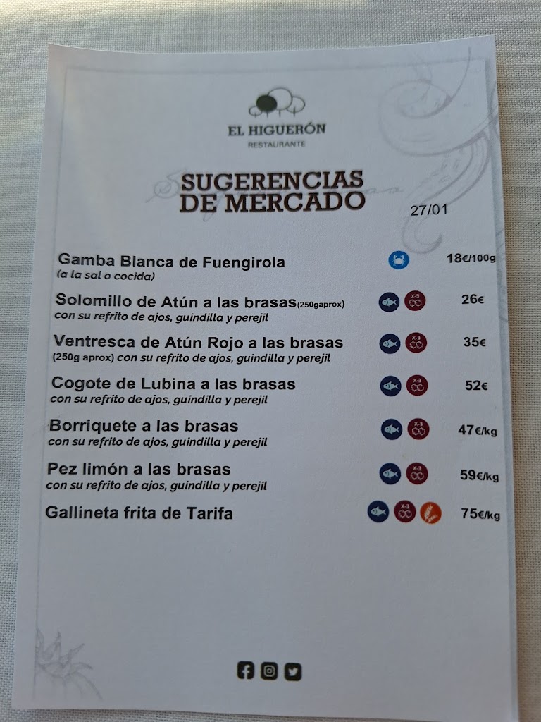 Restaurante El Higueron — Carta
