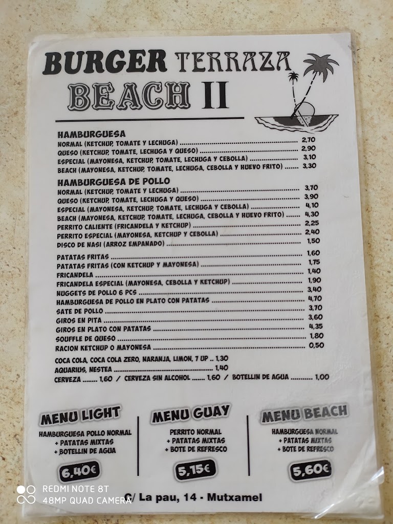 Burger Terraza Beach II - Hamburguesas y Tapas — Carta