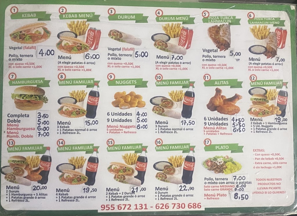 Pak taj mahal kebab( HALAL) alcala de guadaira(antiguo bar espana) — Carta