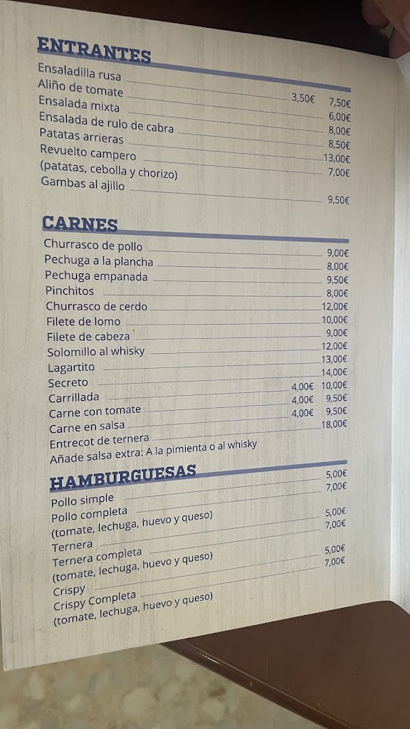 Venta Morilla — Carta