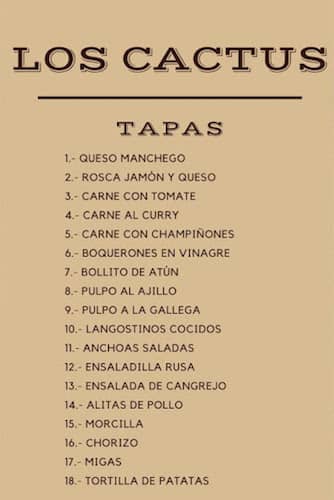 Cafe - Bar Los Cactus — Carta