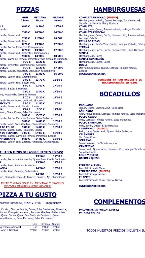 Pizzeria American's — Carta
