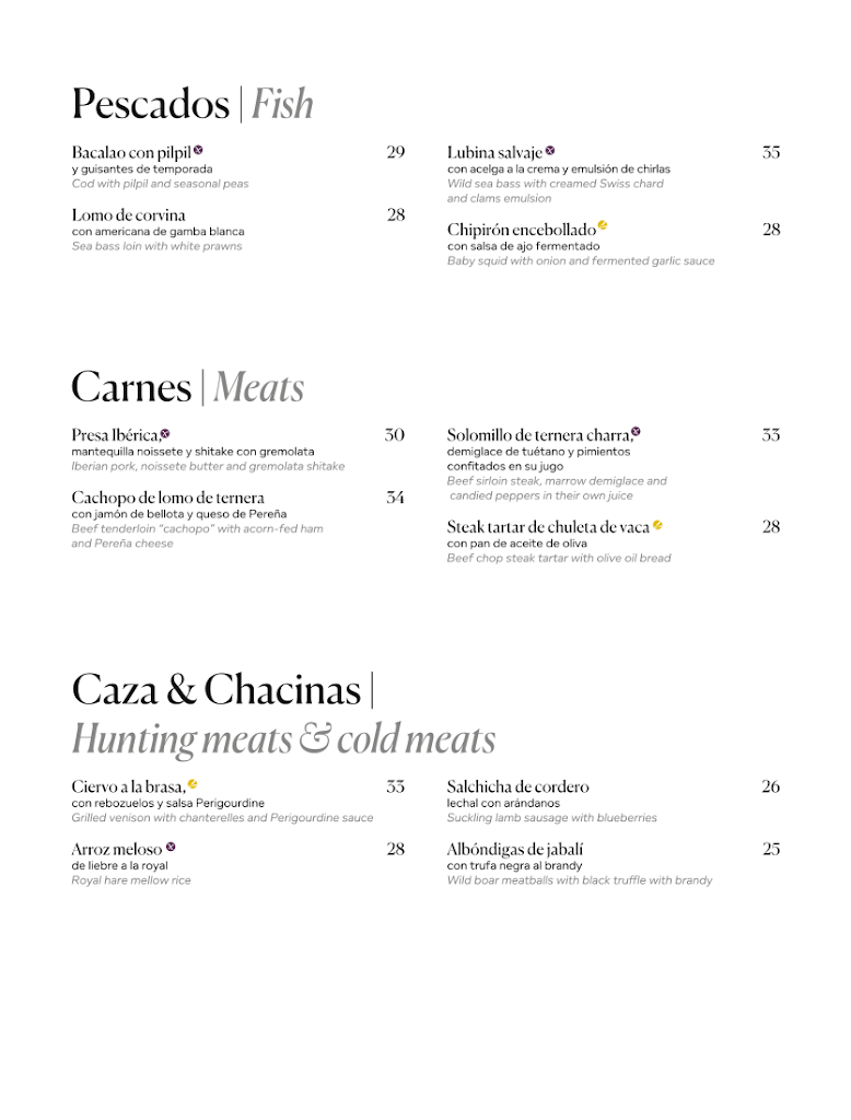 Restaurante El Monje — Carta
