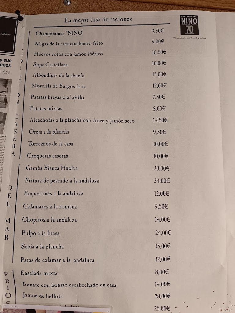 Restaurante Nino — Carta