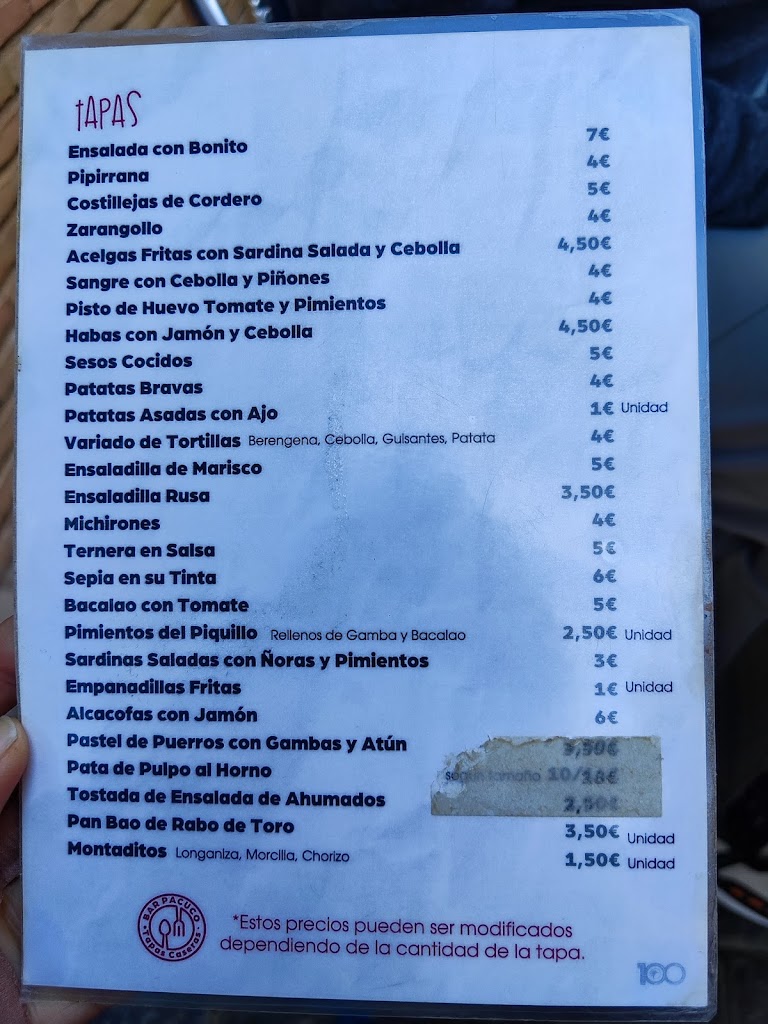Bar Pacuco — Carta