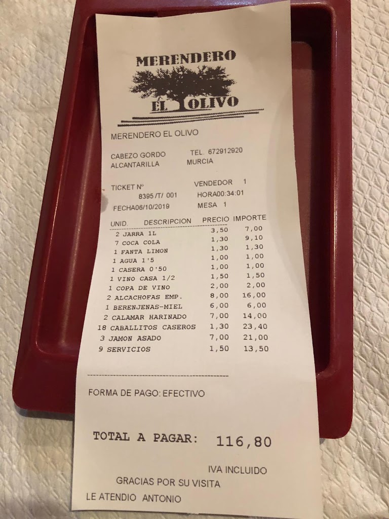 Merendero El Olivo — Carta