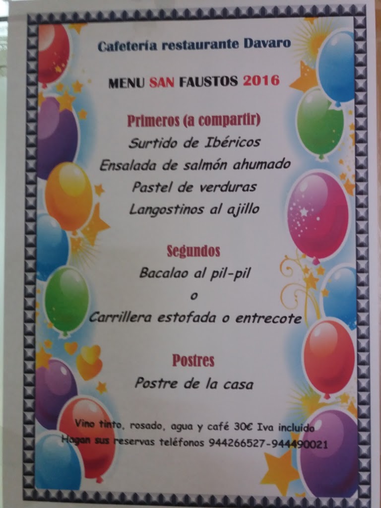 Restaurante Davaro — Carta