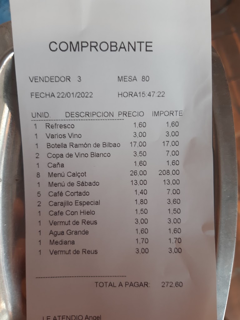 Bar-Restaurant Les Vinyes — Carta