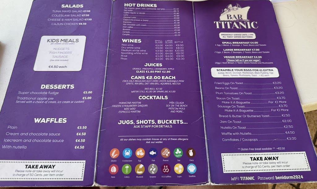 Bar Titanic — Carta