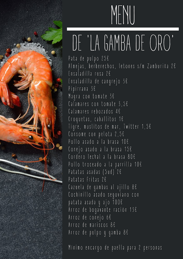 Restaurante "LA GAMBA DE ORO" — Carta