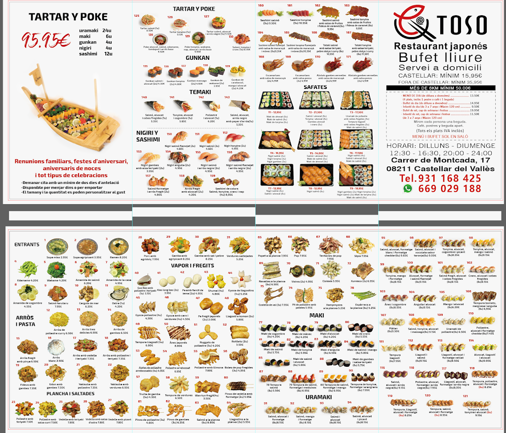 Restaurante japones Toso — Carta