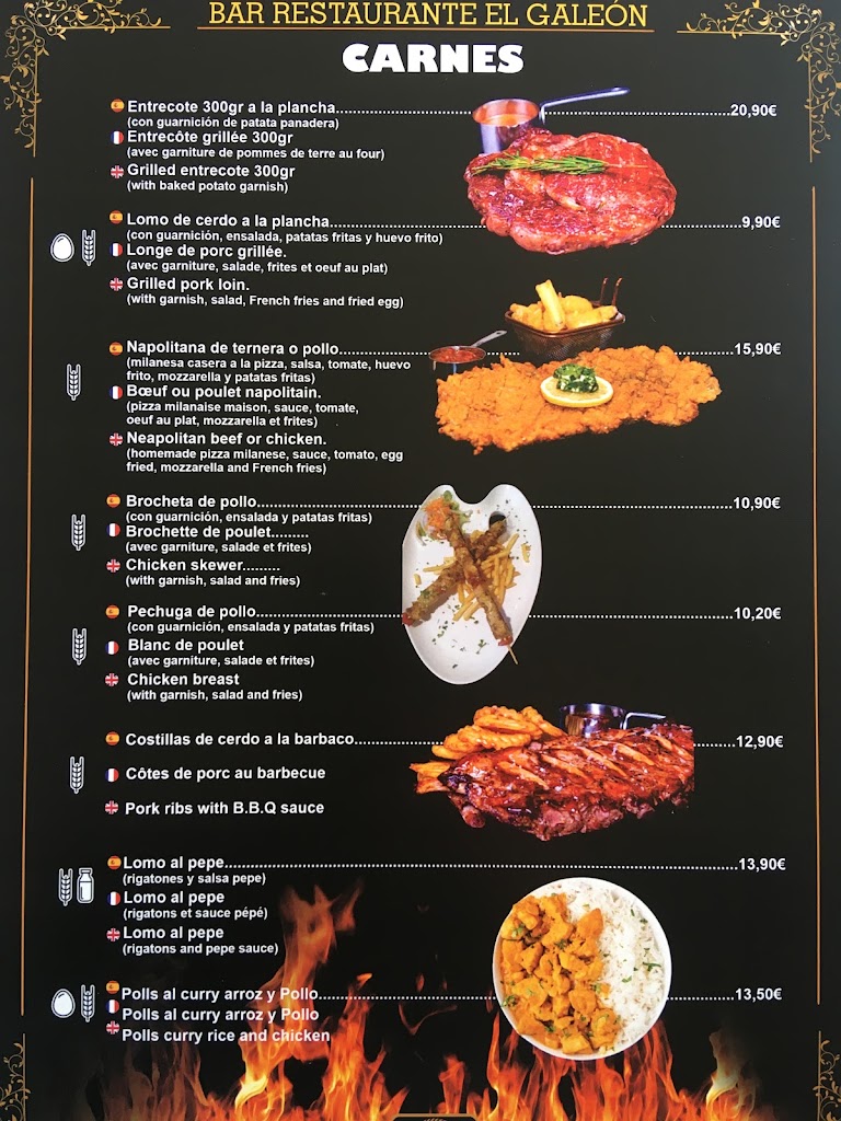 Bar Restaurante El Galeon — Carta
