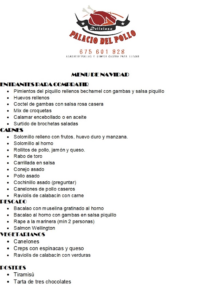 PALACIO DEL POLLO ROQUETAS — Carta