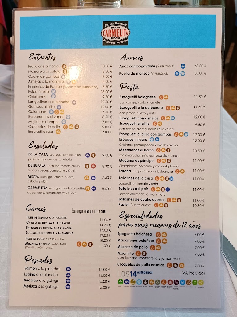 Restaurante Casa Carmelita — Carta