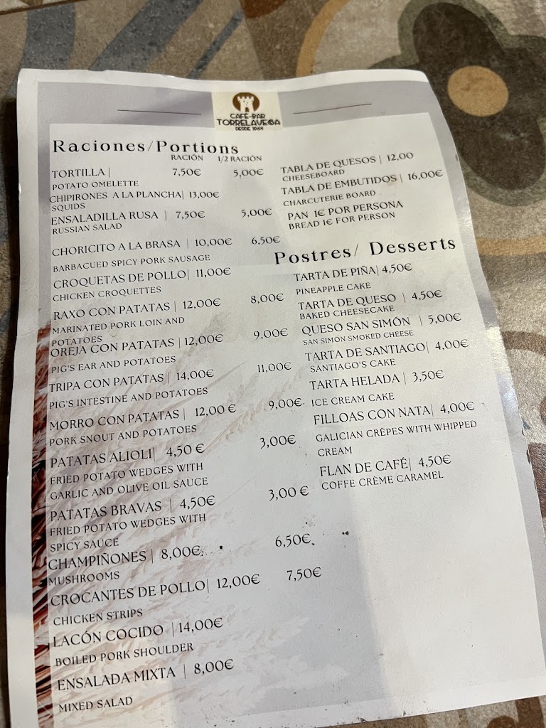 Bar Torrelavega — Carta