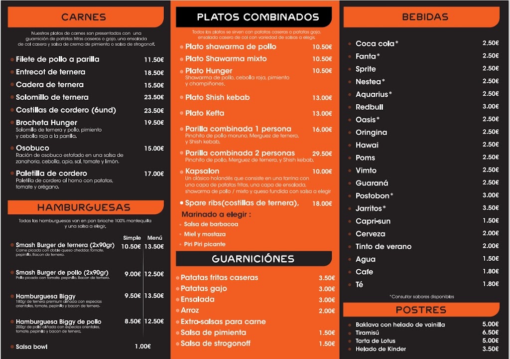 Hunger Grill Room — Carta