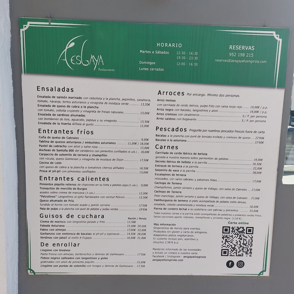 A Esgaya Fuengirola restaurante — Carta