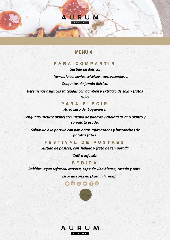 Aurum Fusion Restaurante — Carta