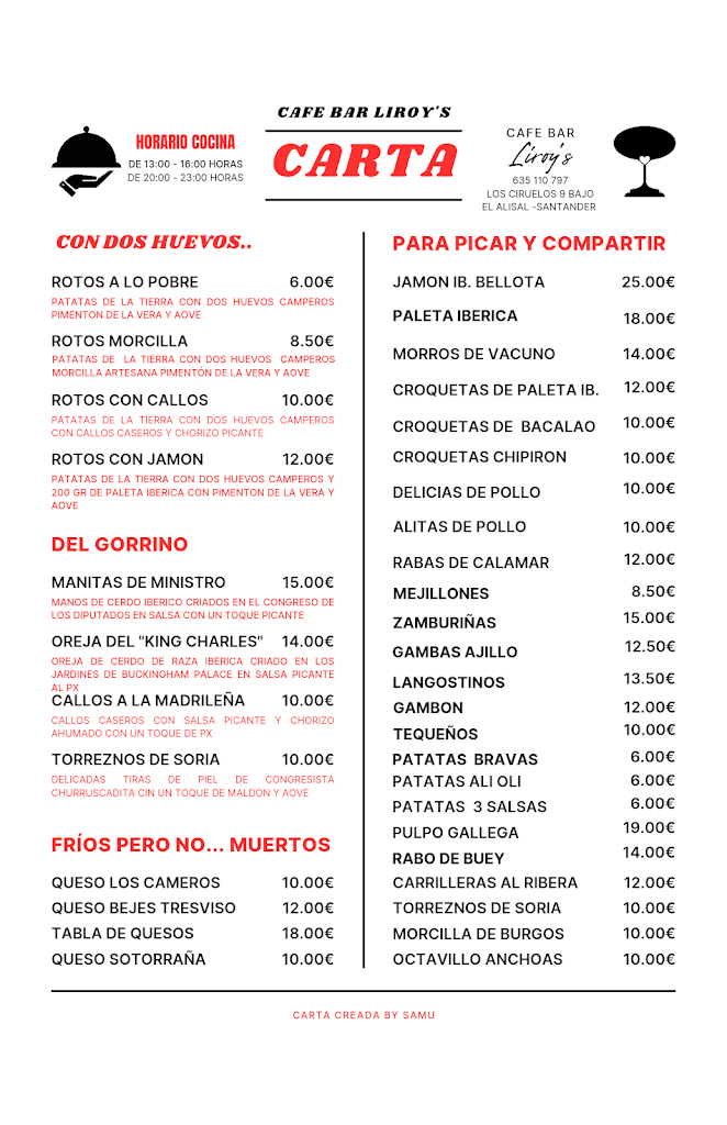 Bar Liroys — Carta