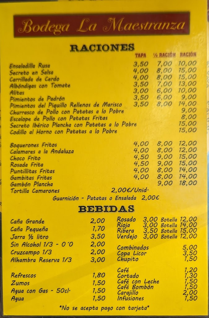 Bodeguita La Maestranza — Carta