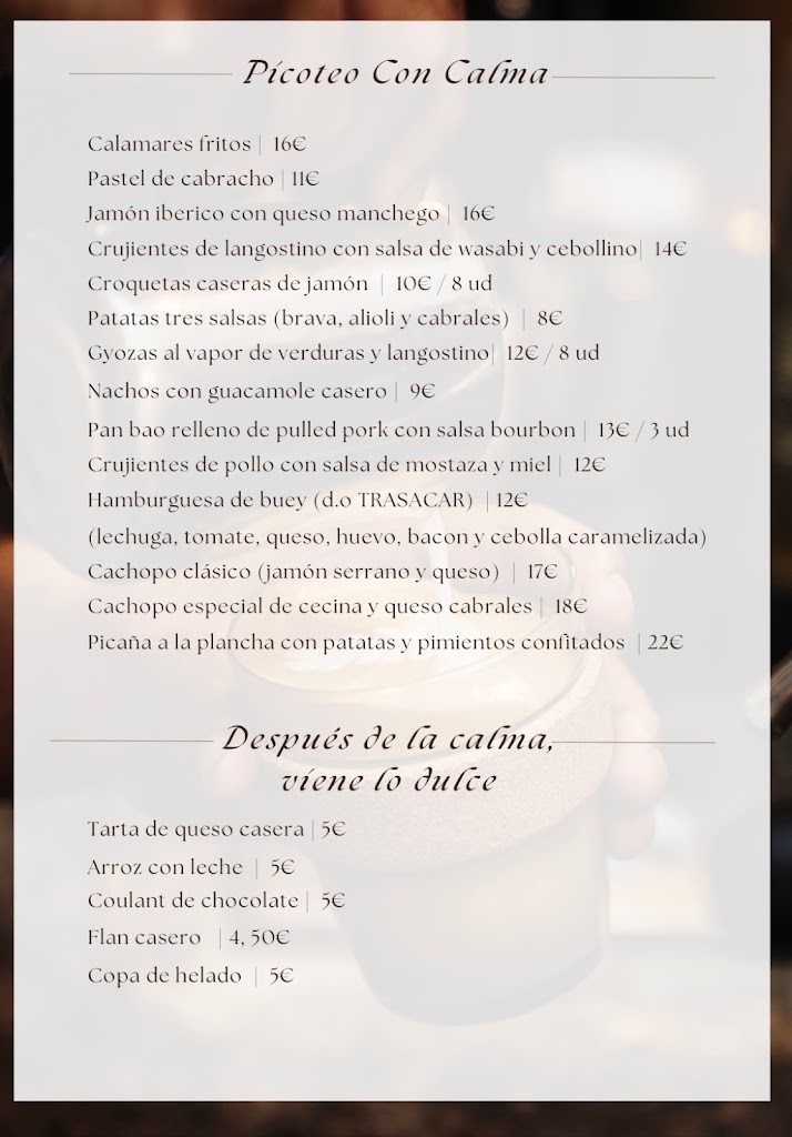 Cafe Y Tapas Con Calma — Carta