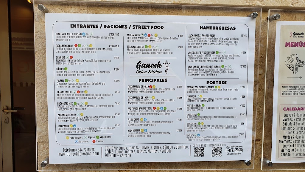 Restaurante Ganesh Xativa - Cocina eclectica - Vegana - Vegetariana — Carta