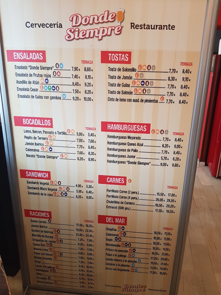 Bar Donde Siempre Mostoles — Carta