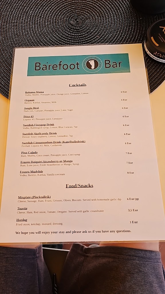 Barefoot Bar — Carta