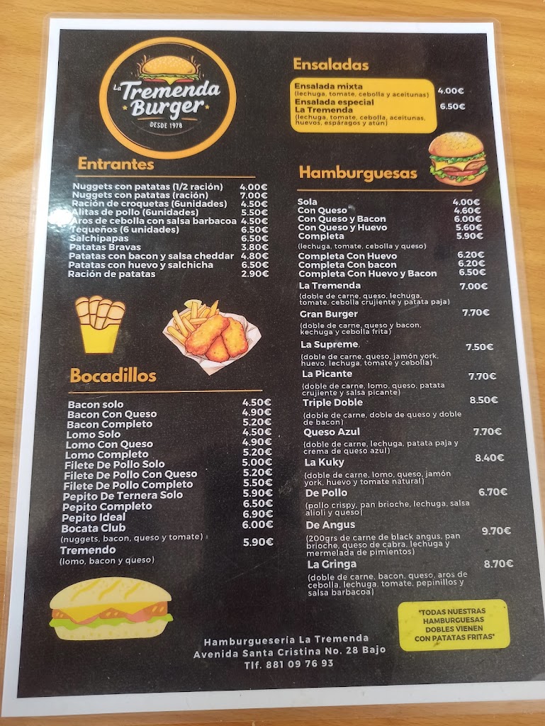 Restaurante La Tremenda — Carta
