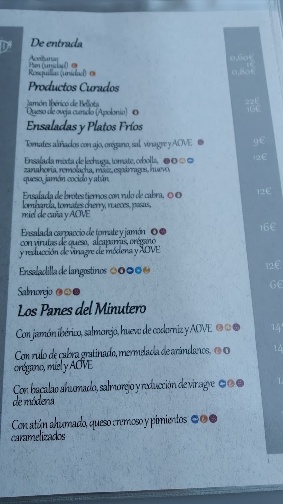 Restaurante Minutero — Carta
